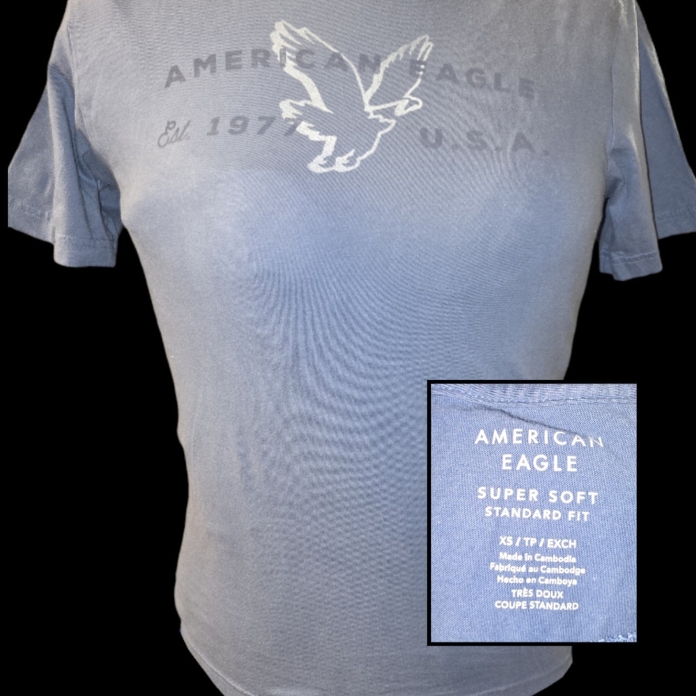American Eagle Super Soft Tee | Flying Eagle Graphic | Blue | XS